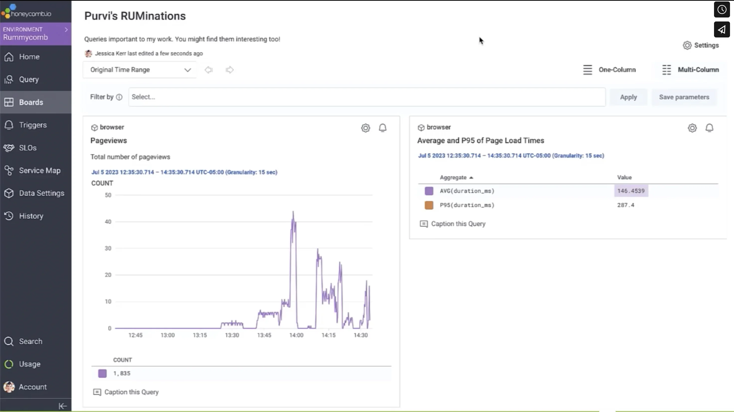 Honeycomb Dashboard Example (Source: Honeycomb Docs)
